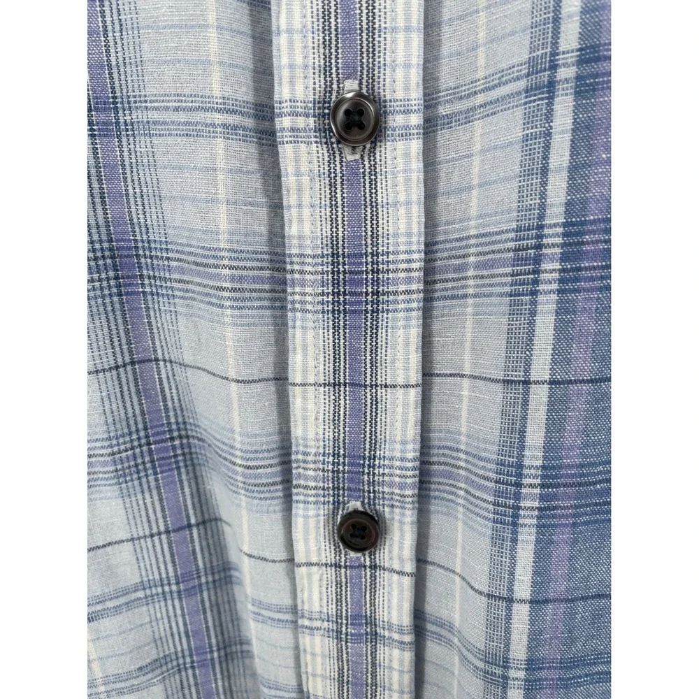 Banana Republic Plaid Linen Blend Shirt Mens Medium/Large* Blue Button Down